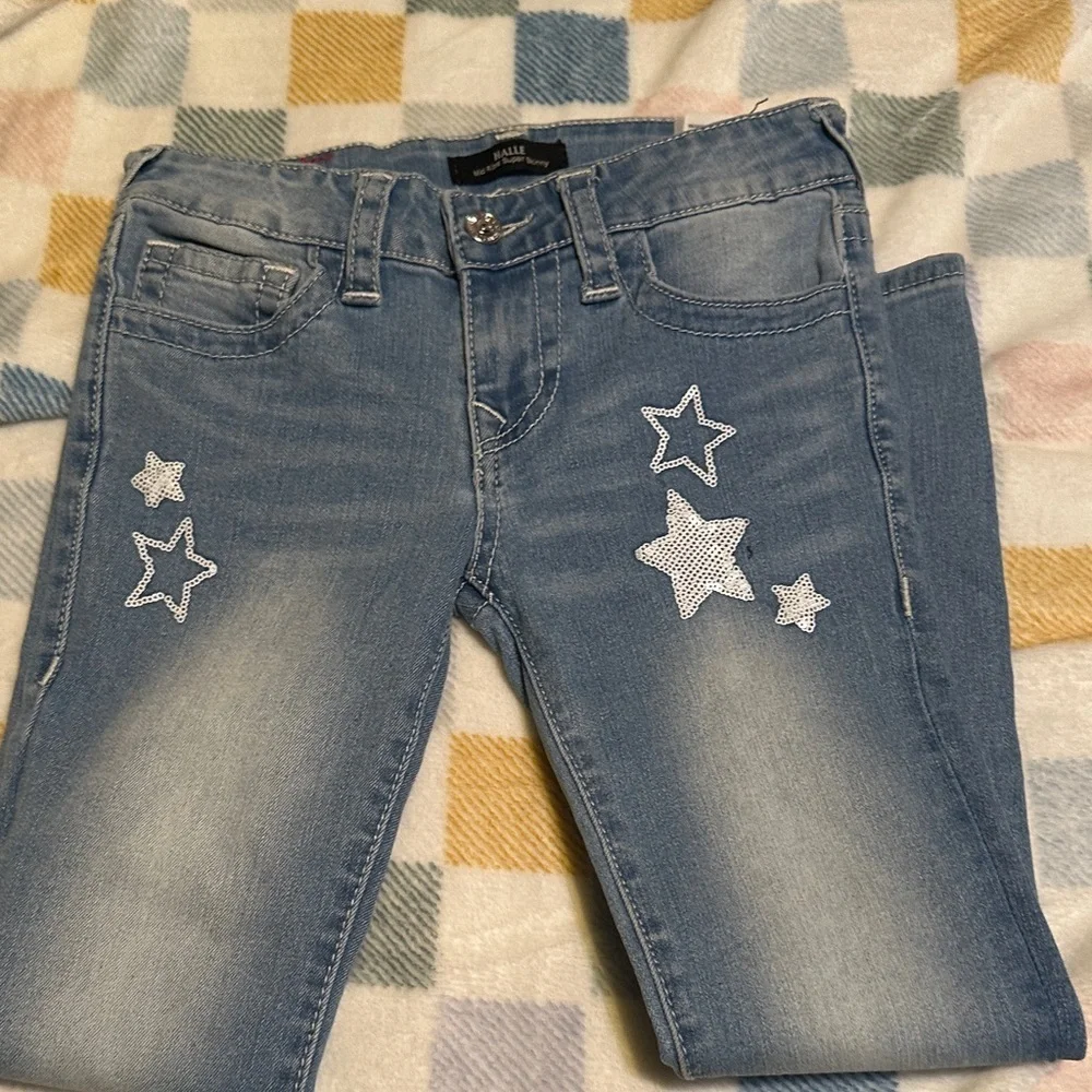 True Religion Halle Mid Rise super skinny Light Blue Girls Jeans size 7